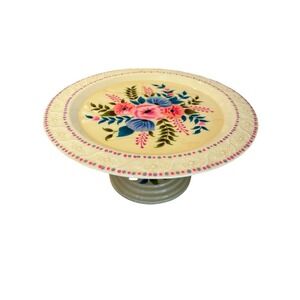 NEW Sunset & Co White Hand painted Floral Cake Stand 13.5", Party, Bright,